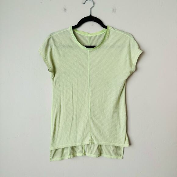 Lululemon green Striped Mesh Short Sleeve active work out woman’s 6 - Picture 1 of 9